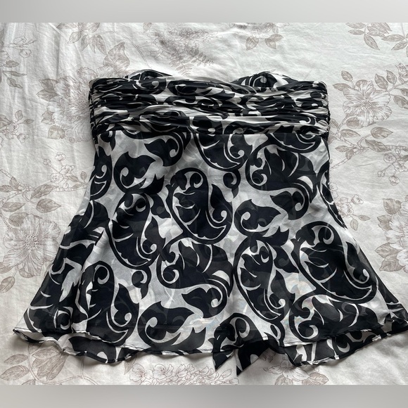 Y2K Black White Silk Strapless Halter Flutter Top 10 Fairycore Office Siren Goth - Picture 5 of 11